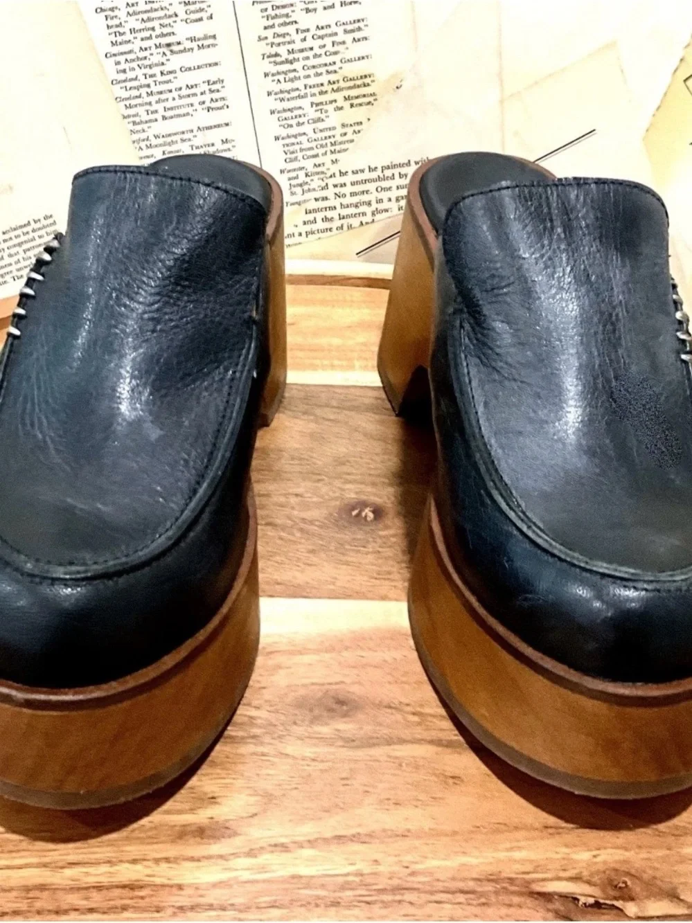 Free People Stitch Time On Platform Mule Clog Black Leather Sample